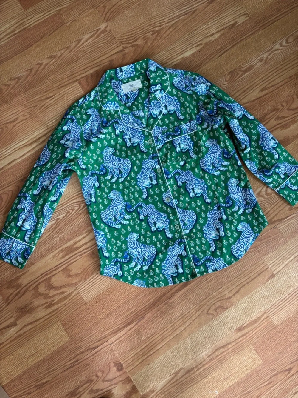 Printfresh Tiger Pajama Set Green Blue 100% Cotton Luxe Matching Sleep Set S